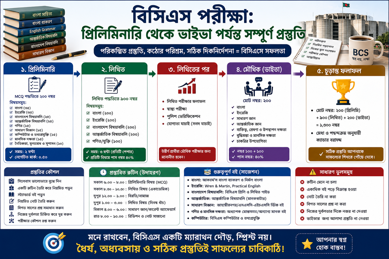 বিসিএস পরীক্ষা: প্রিলিমিনারি থেকে ভাইভা পর্যন্ত সম্পূর্ণ প্রস্তুতি